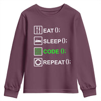 Funny Coder Youth Sweatshirt Eat Sleep Code Repeat