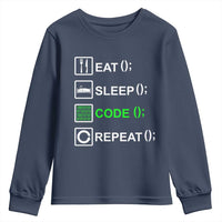 Funny Coder Youth Sweatshirt Eat Sleep Code Repeat