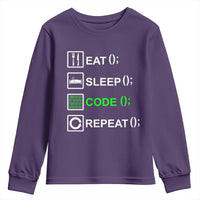 Funny Coder Youth Sweatshirt Eat Sleep Code Repeat