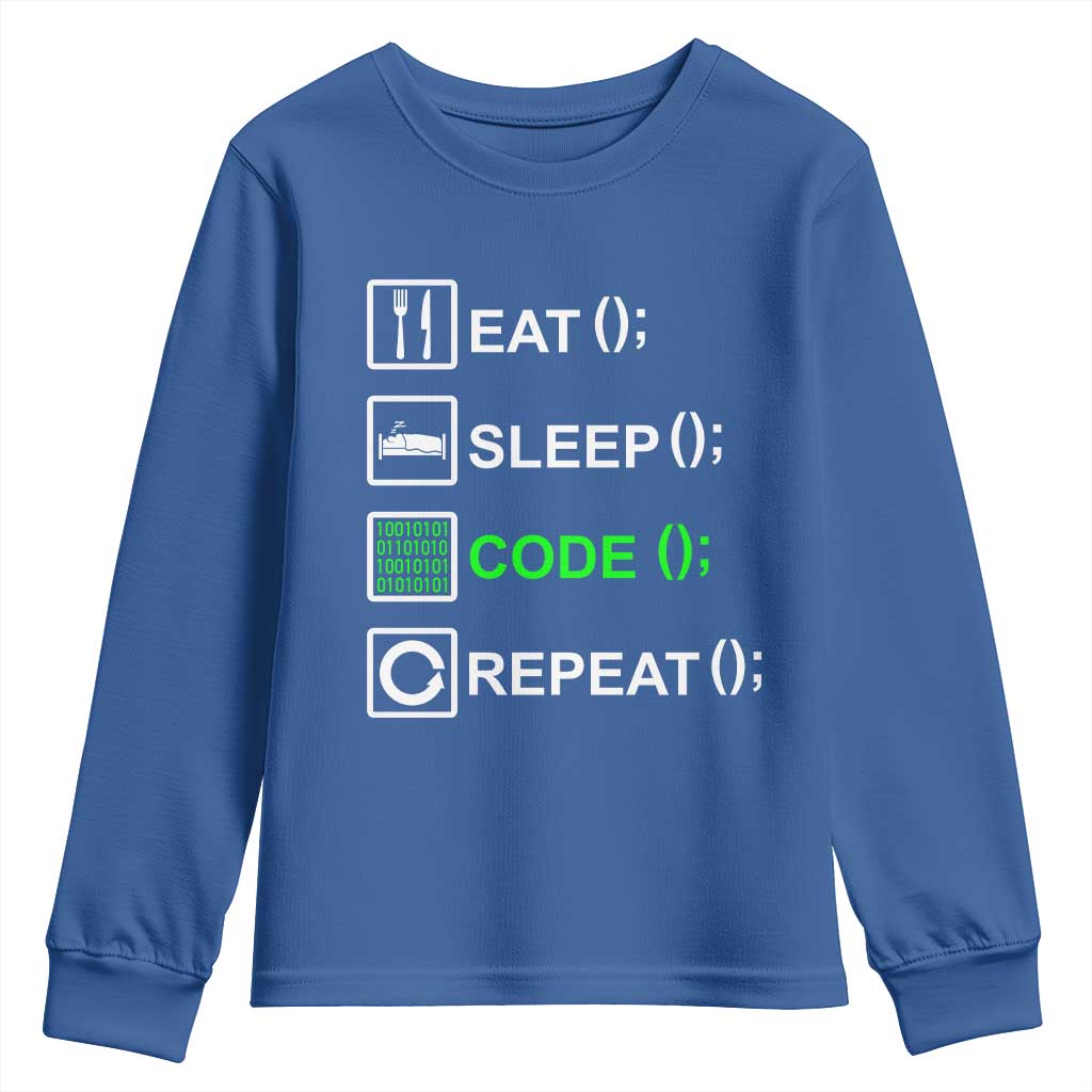 Funny Coder Youth Sweatshirt Eat Sleep Code Repeat