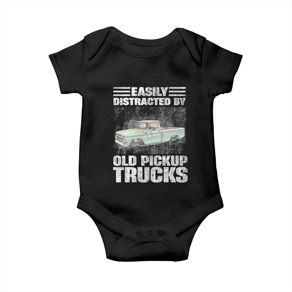 Truck Driver Baby Onesie Easily Distracted By Old Pickup Trucks