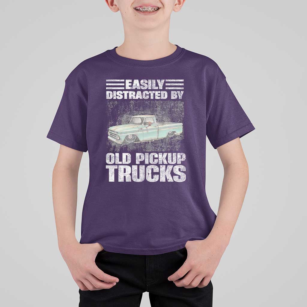 Truck Driver T Shirt For Kid Easily Distracted By Old Pickup Trucks