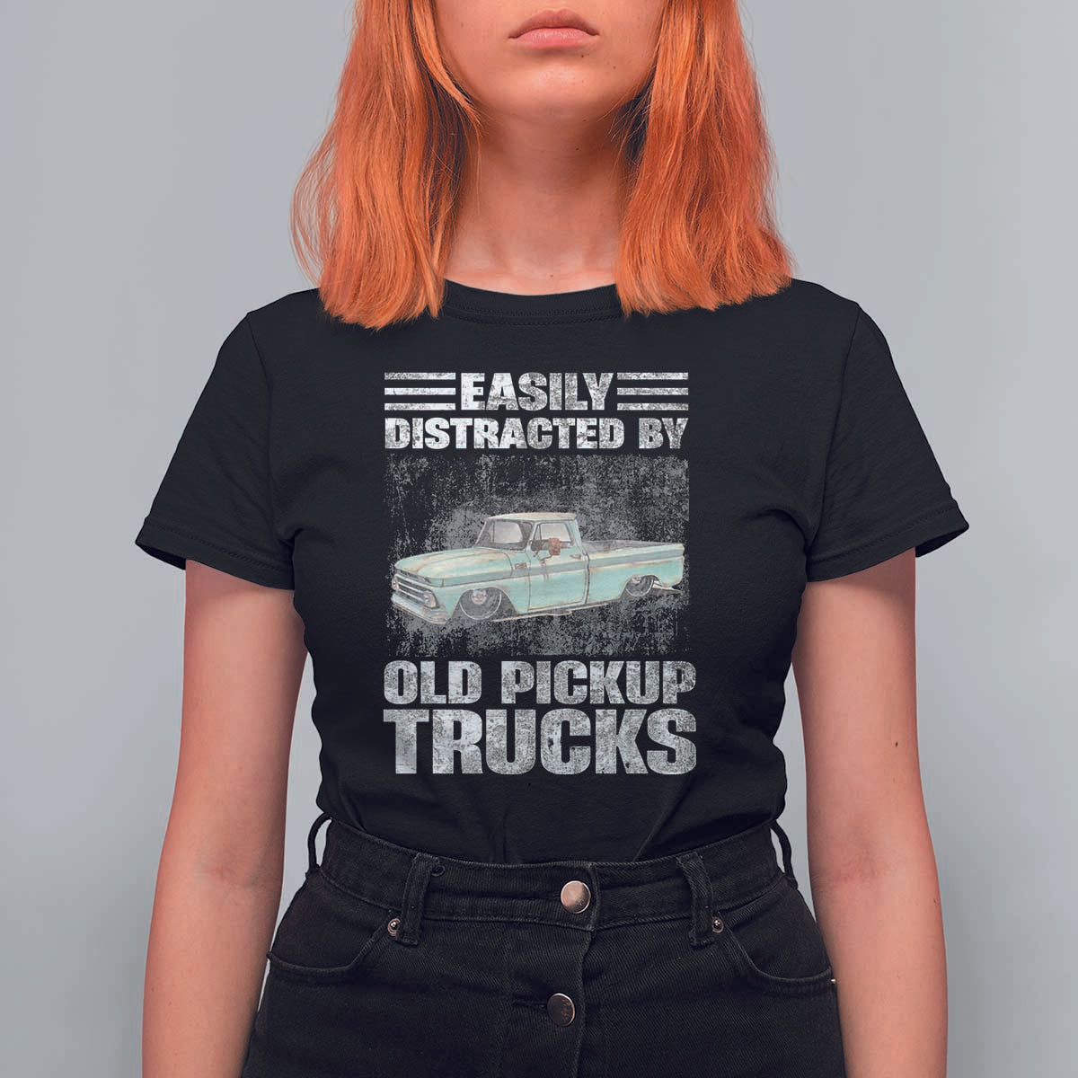Truck Driver T Shirt For Women Easily Distracted By Old Pickup Trucks