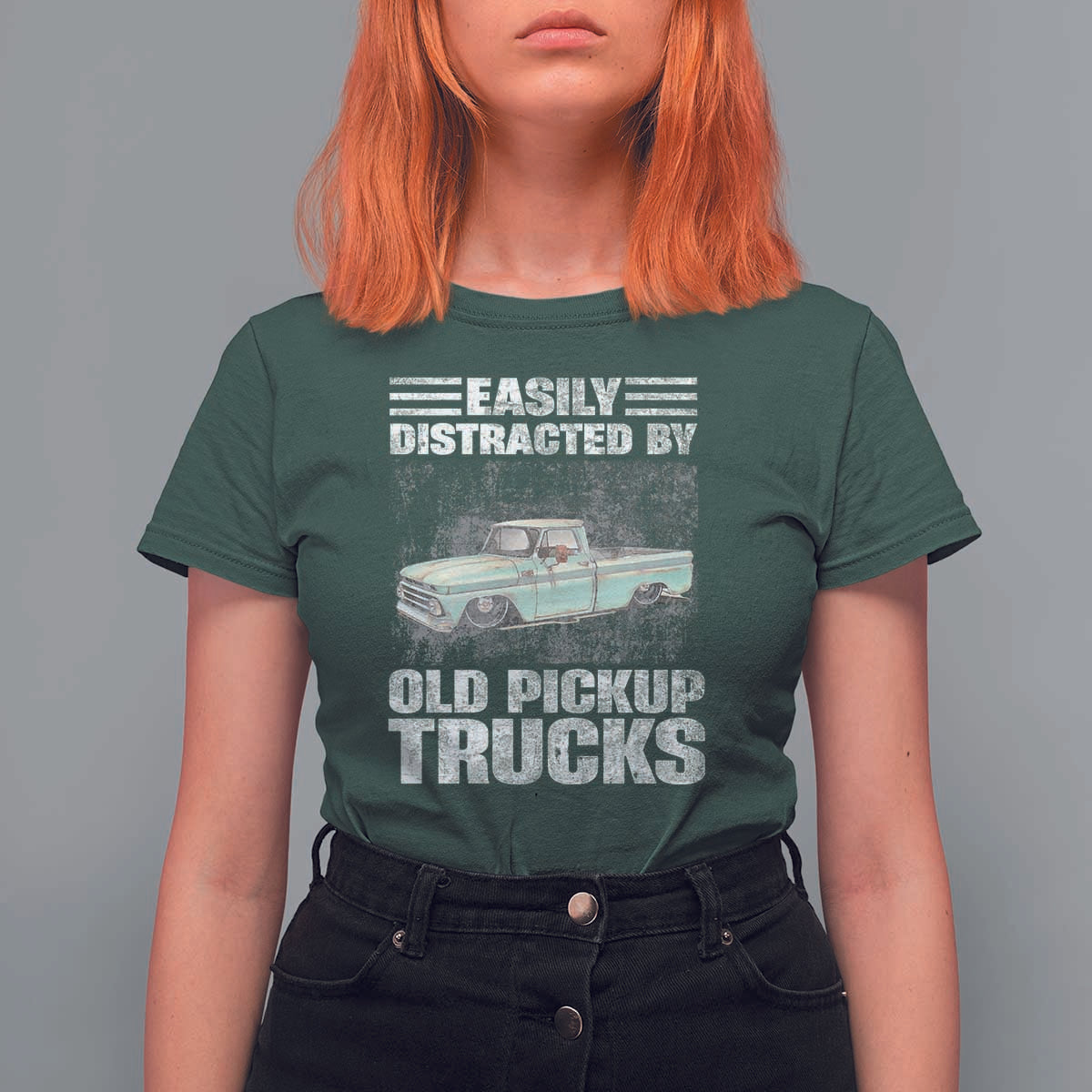 Truck Driver T Shirt For Women Easily Distracted By Old Pickup Trucks