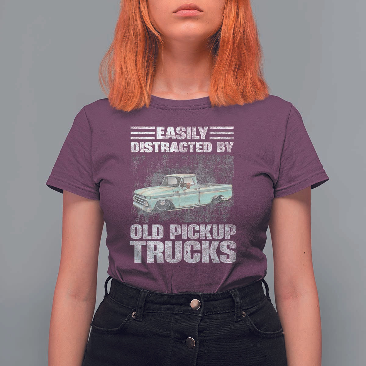 Truck Driver T Shirt For Women Easily Distracted By Old Pickup Trucks