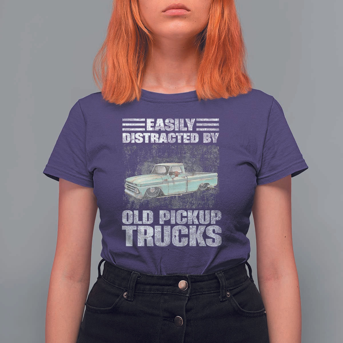 Truck Driver T Shirt For Women Easily Distracted By Old Pickup Trucks