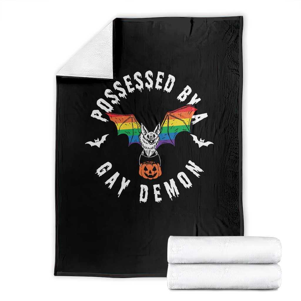 Funny Halloween LGBT Throw Blanket Possessed By Gay Demon Rainbow Bat - Wonder Print Shop