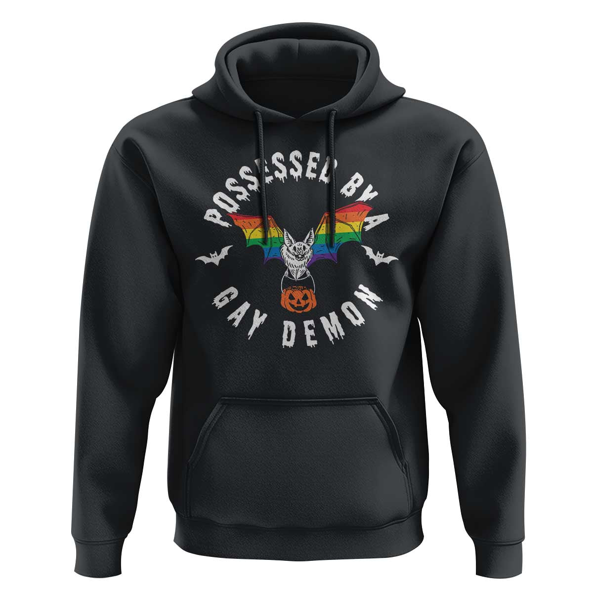 Funny Halloween LGBT Hoodie Possessed By Gay Demon Rainbow Bat