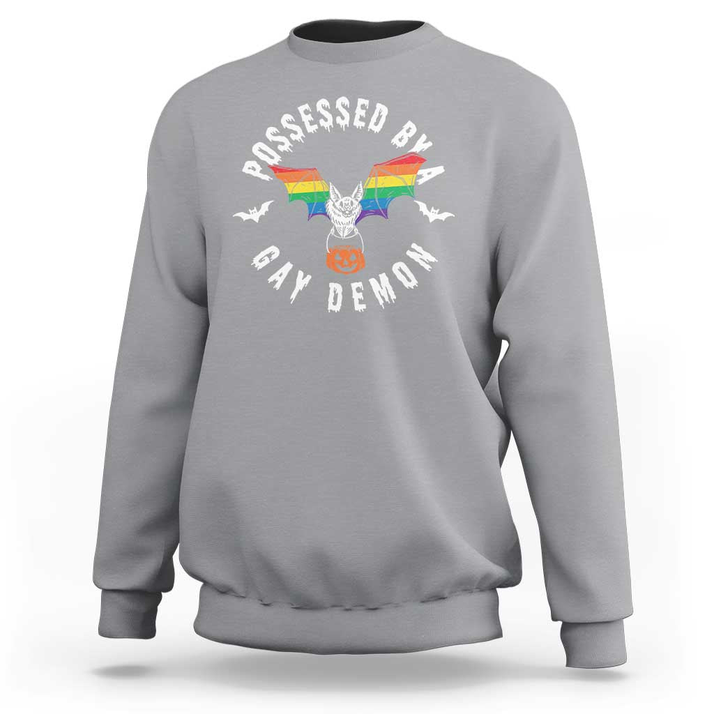 Funny Halloween LGBT Sweatshirt Possessed By Gay Demon Rainbow Bat - Wonder Print Shop