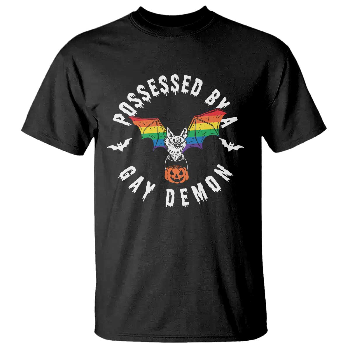 Funny Halloween LGBT T Shirt Possessed By Gay Demon Rainbow Bat - Wonder Print Shop