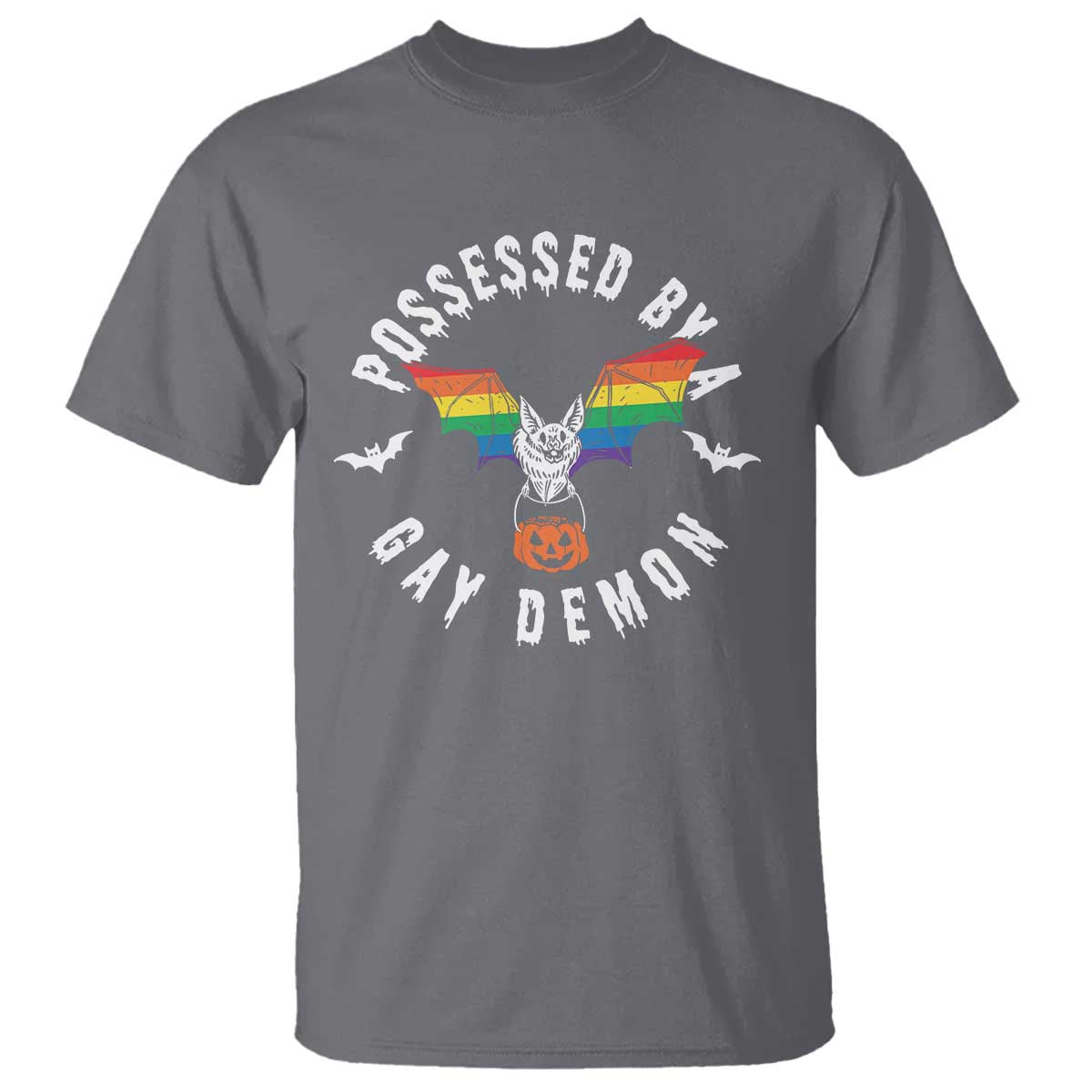 Funny Halloween LGBT T Shirt Possessed By Gay Demon Rainbow Bat - Wonder Print Shop