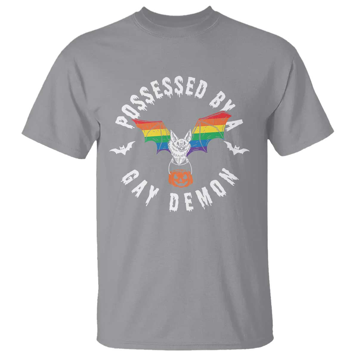 Funny Halloween LGBT T Shirt Possessed By Gay Demon Rainbow Bat - Wonder Print Shop