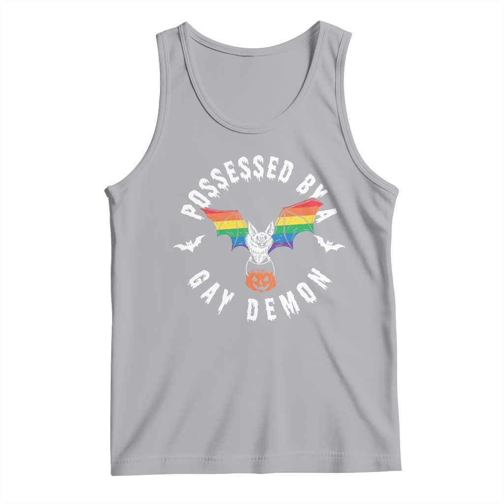 Funny Halloween LGBT Tank Top Possessed By Gay Demon Rainbow Bat