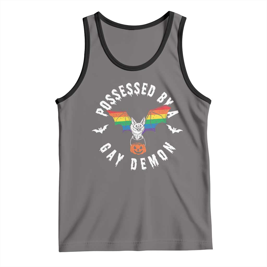 Funny Halloween LGBT Tank Top Possessed By Gay Demon Rainbow Bat