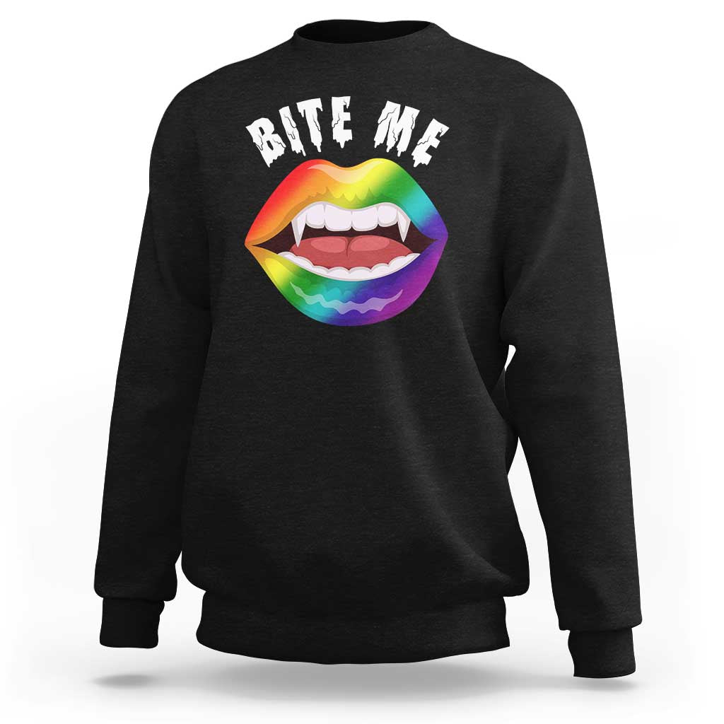 Vampire Gay Sweatshirt Bite Me Funny Halloween Spooky LGBT - Wonder Print Shop