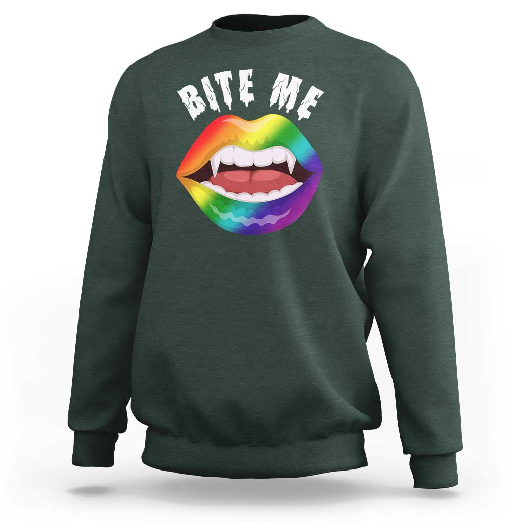 Vampire Gay Sweatshirt Bite Me Funny Halloween Spooky LGBT - Wonder Print Shop