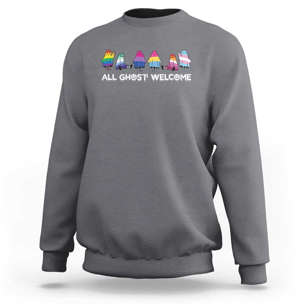 Funny Halloween Sweatshirt All Ghost Welcome Cute Ghost Rainbow - Wonder Print Shop