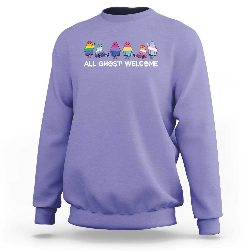 Funny Halloween Sweatshirt All Ghost Welcome Cute Ghost Rainbow - Wonder Print Shop