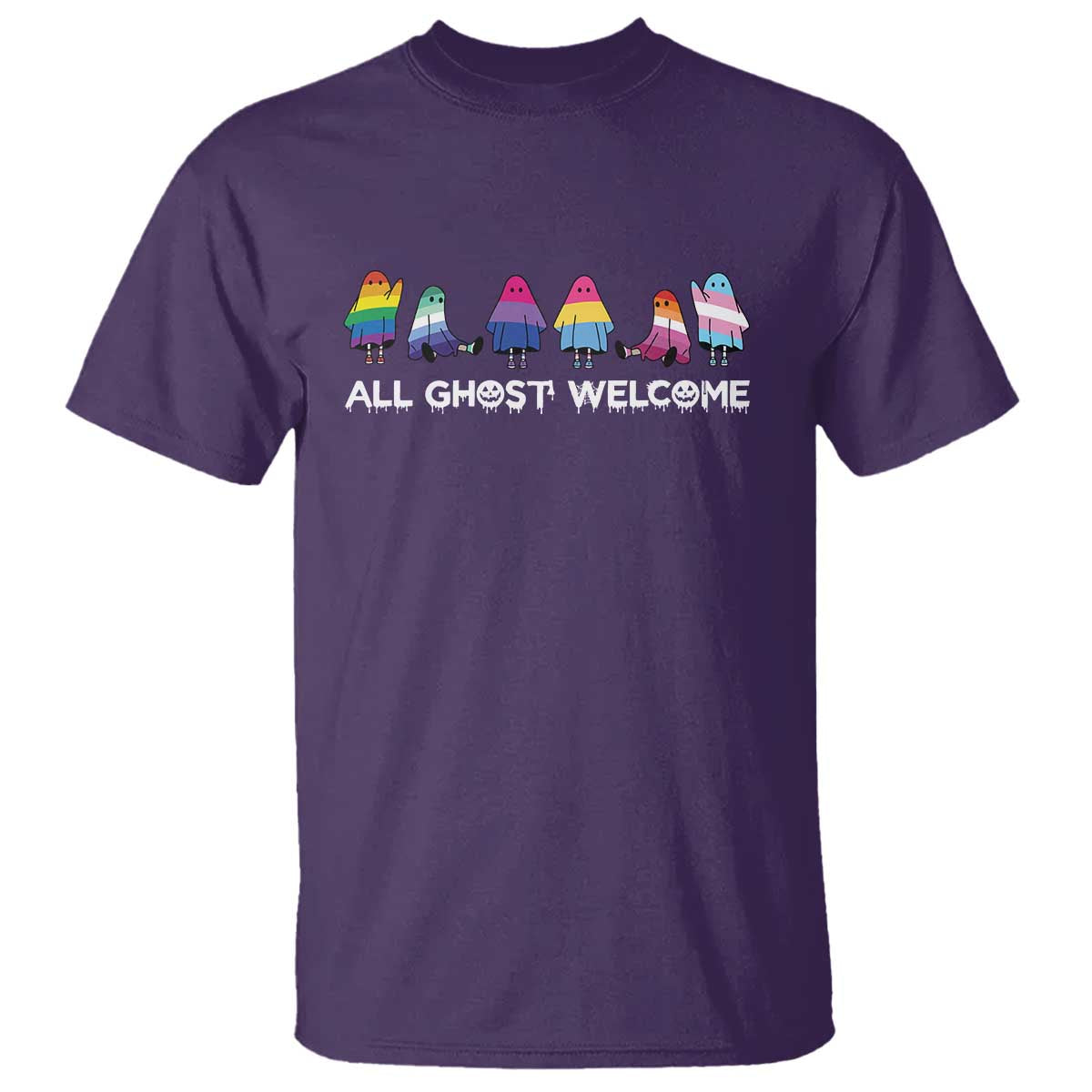 Funny Halloween T Shirt All Ghost Welcome Cute Ghost Rainbow - Wonder Print Shop