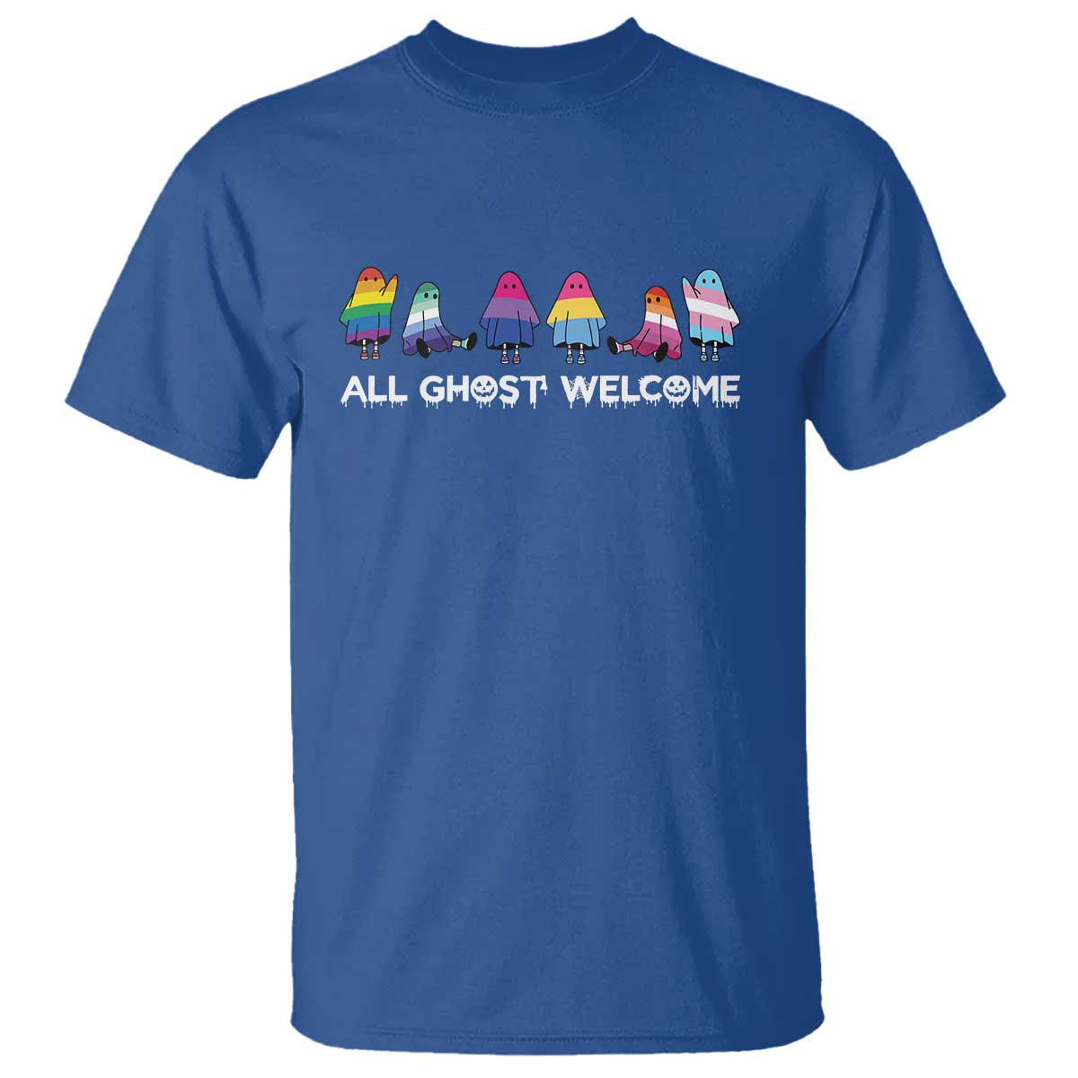 Funny Halloween T Shirt All Ghost Welcome Cute Ghost Rainbow - Wonder Print Shop