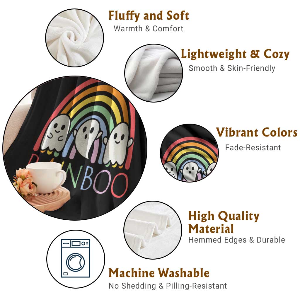 Funny Halloween Throw Blanket Rainboo Cute Ghost Rainbow - Wonder Print Shop