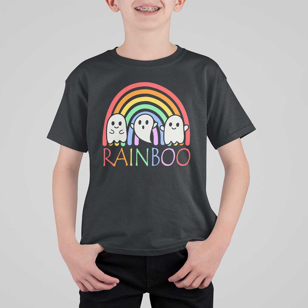 Funny Halloween T Shirt For Kid Rainboo Cute Ghost Rainbow - Wonder Print Shop