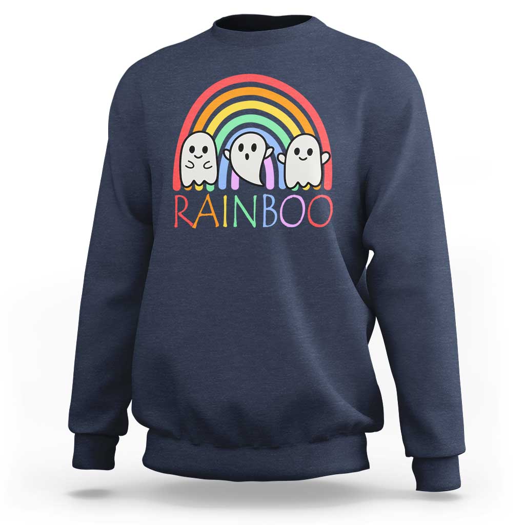 Funny Halloween Sweatshirt Rainboo Cute Ghost Rainbow - Wonder Print Shop