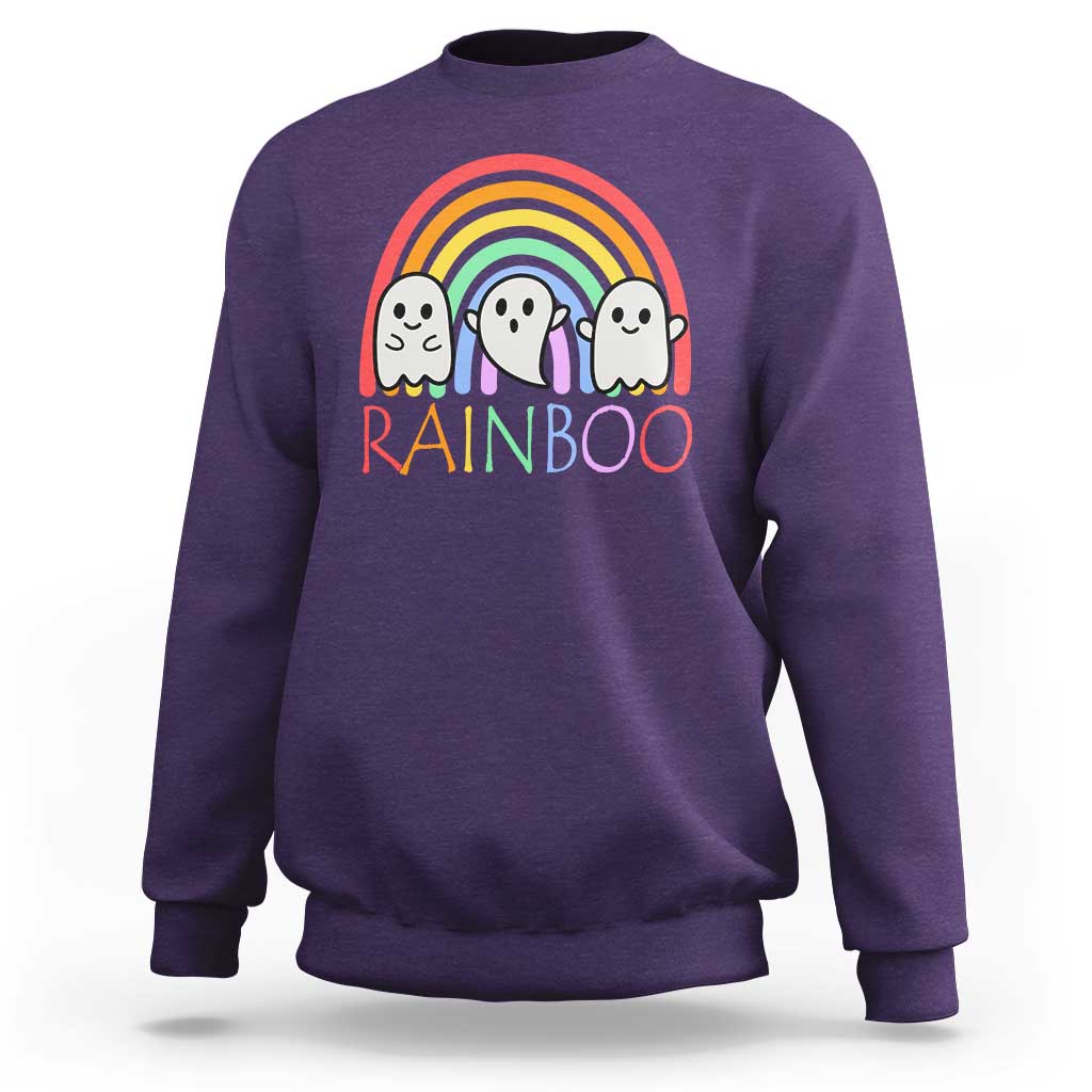 Funny Halloween Sweatshirt Rainboo Cute Ghost Rainbow - Wonder Print Shop