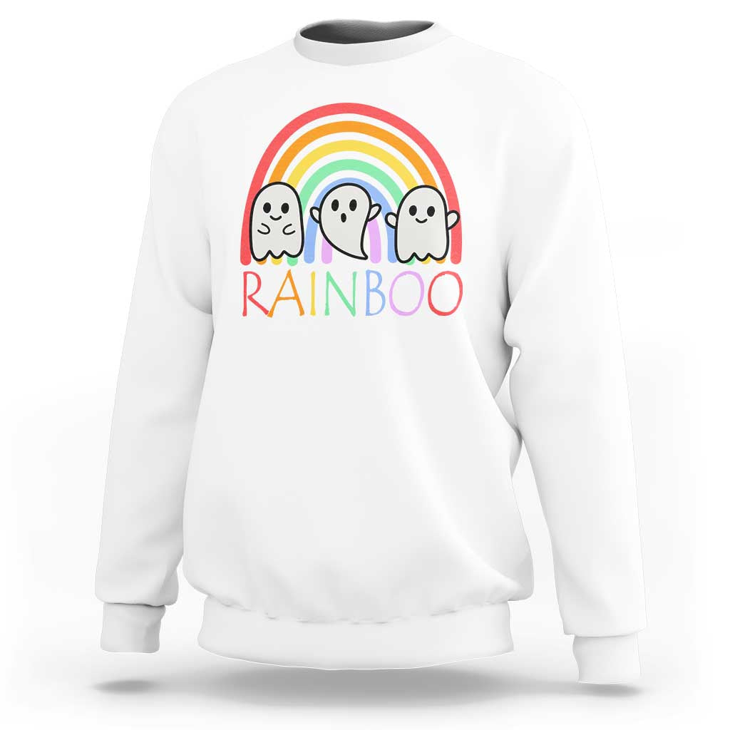 Funny Halloween Sweatshirt Rainboo Cute Ghost Rainbow - Wonder Print Shop
