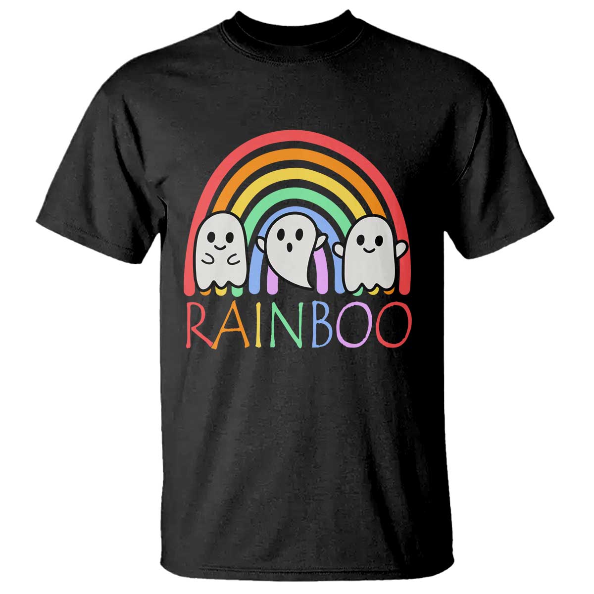 Funny Halloween T Shirt Rainboo Cute Ghost Rainbow - Wonder Print Shop