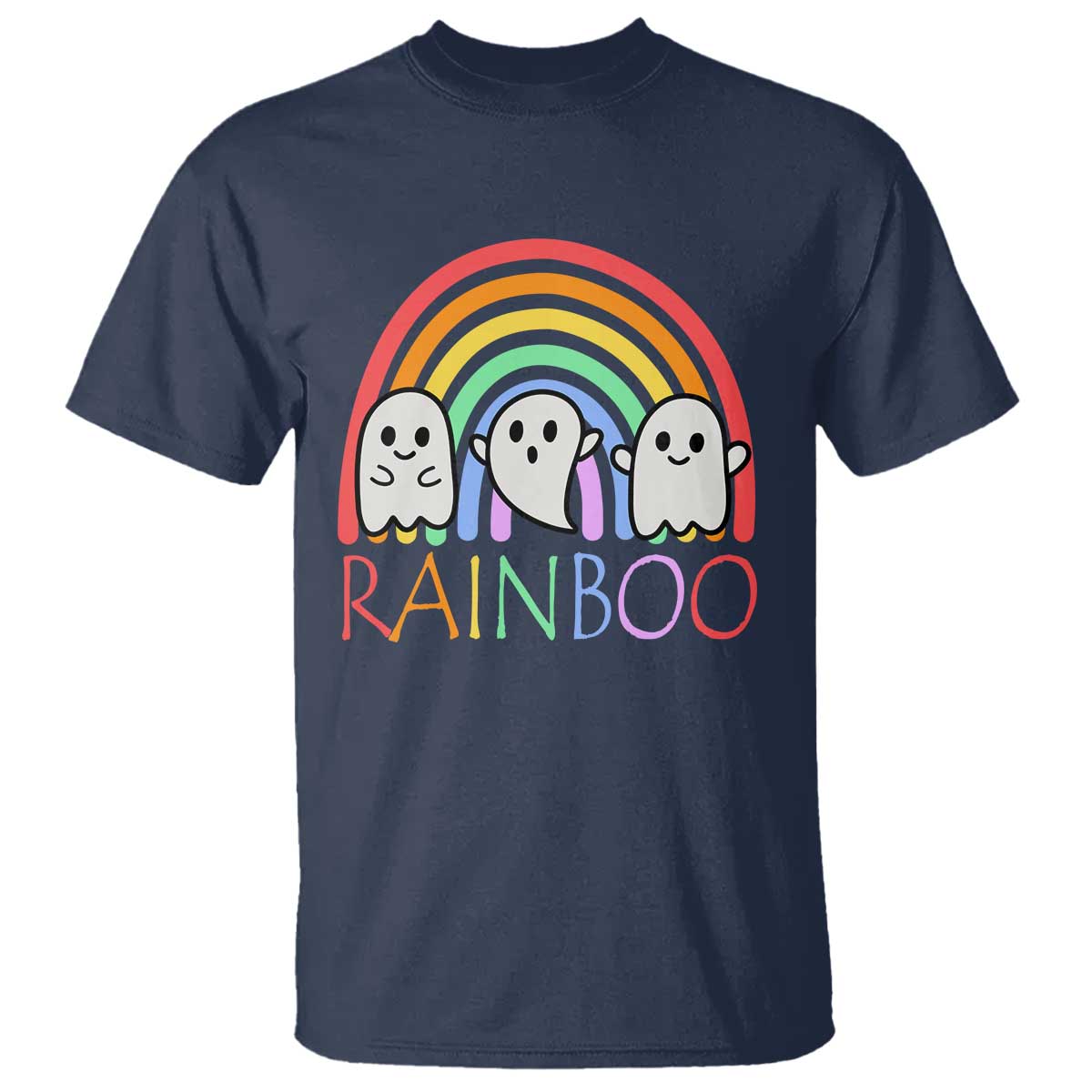 Funny Halloween T Shirt Rainboo Cute Ghost Rainbow - Wonder Print Shop