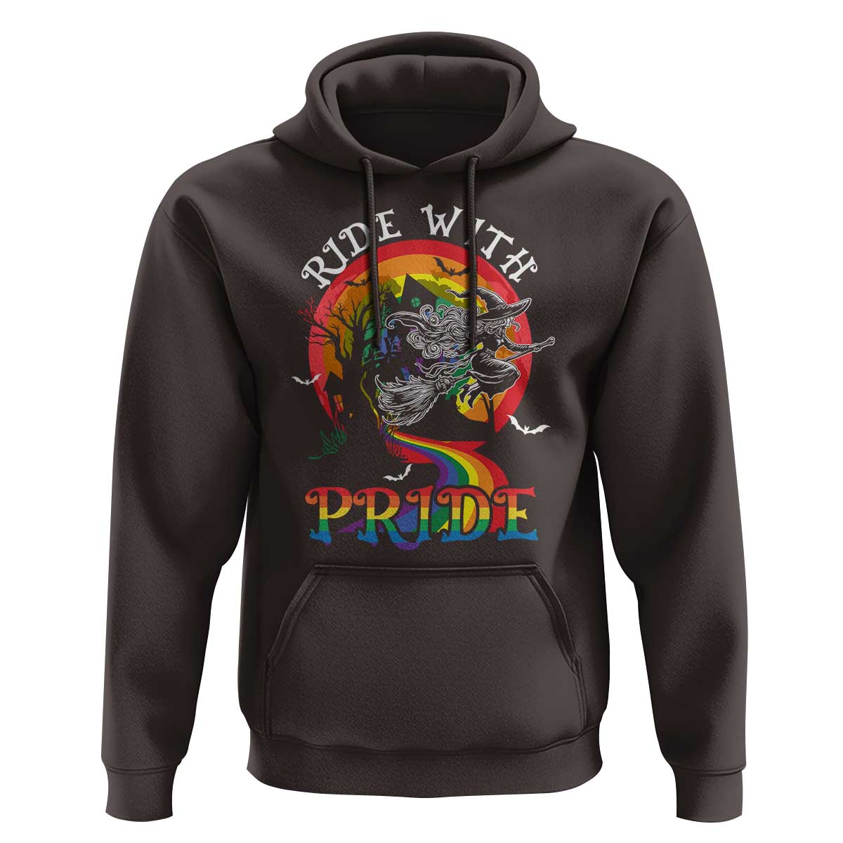 Funny Halloween LGBT Hoodie Ride With Pride Witch Rainbow Spooky And Pride