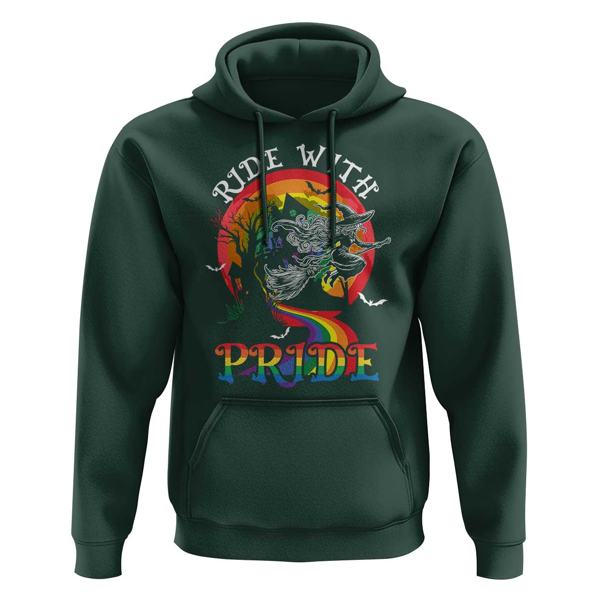 Funny Halloween LGBT Hoodie Ride With Pride Witch Rainbow Spooky And Pride