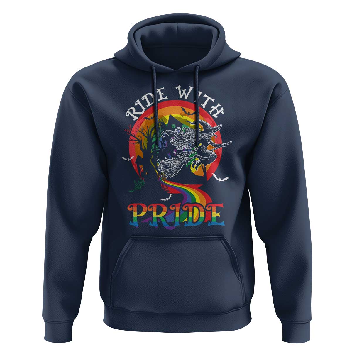 Funny Halloween LGBT Hoodie Ride With Pride Witch Rainbow Spooky And Pride