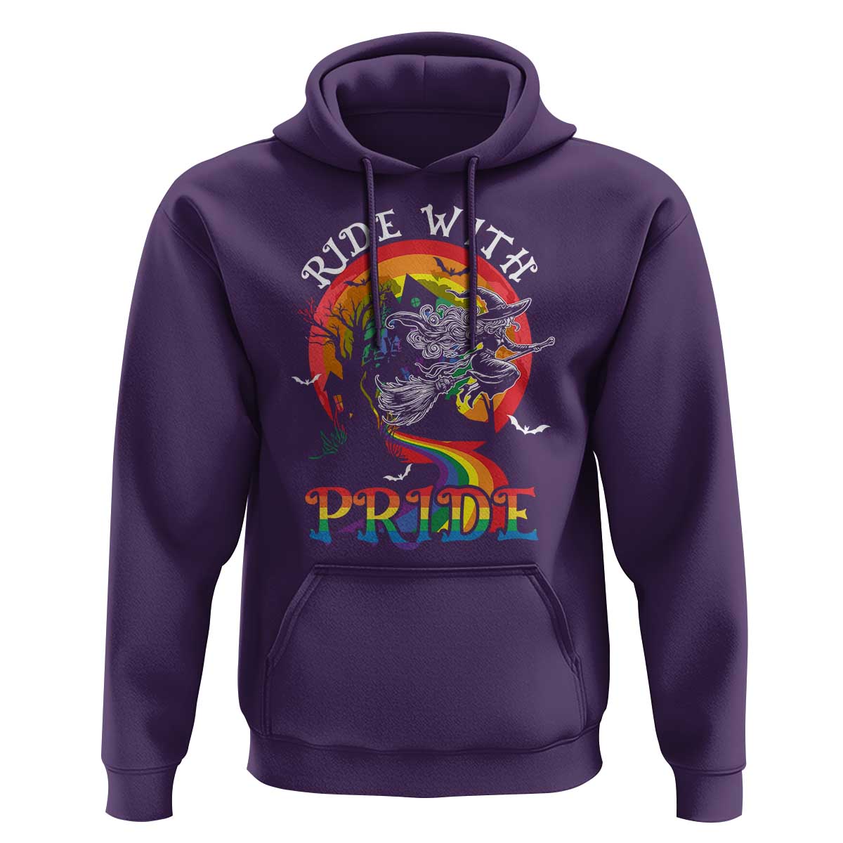 Funny Halloween LGBT Hoodie Ride With Pride Witch Rainbow Spooky And Pride