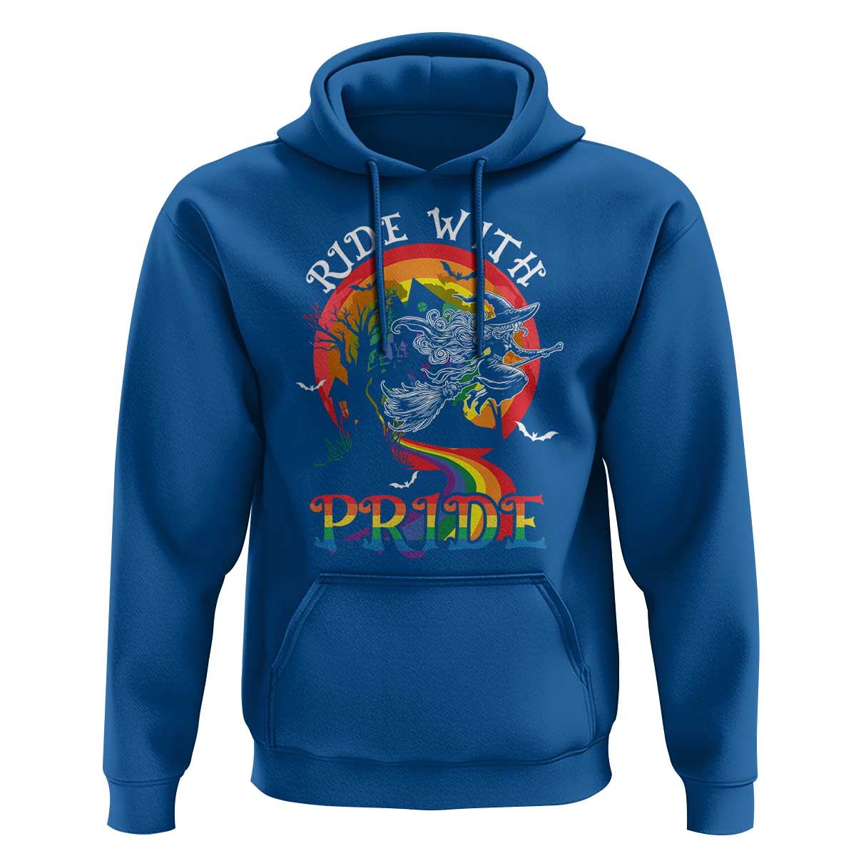 Funny Halloween LGBT Hoodie Ride With Pride Witch Rainbow Spooky And Pride