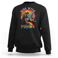 Funny Halloween LGBT Sweatshirt Ride With Pride Witch Rainbow Spooky And Pride - Wonder Print Shop