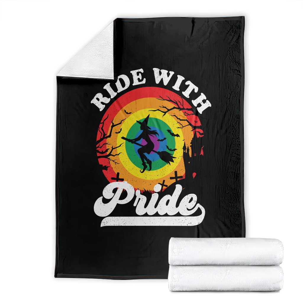 Funny Halloween LGBT Throw Blanket Ride With Pride Witch Rainbow - Wonder Print Shop