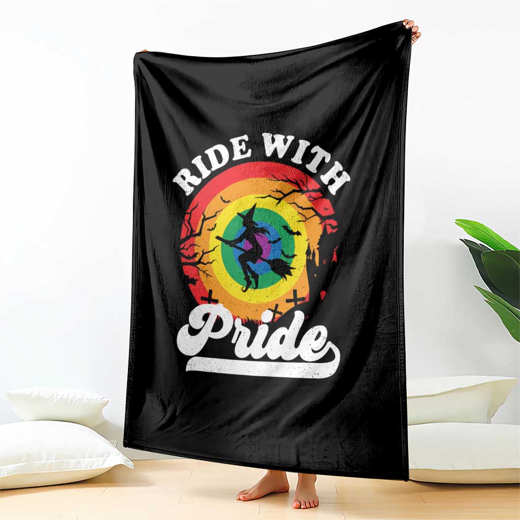 Funny Halloween LGBT Throw Blanket Ride With Pride Witch Rainbow - Wonder Print Shop