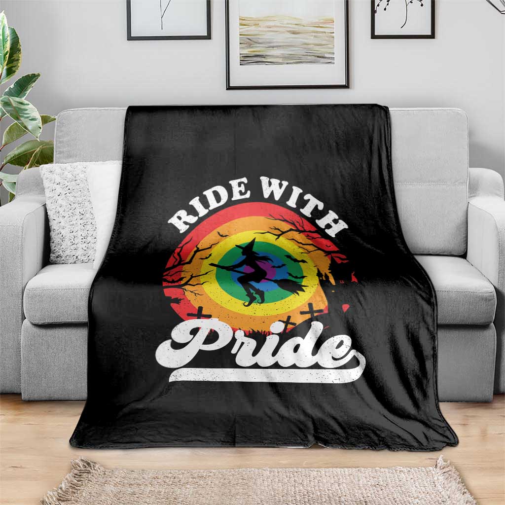 Funny Halloween LGBT Throw Blanket Ride With Pride Witch Rainbow - Wonder Print Shop