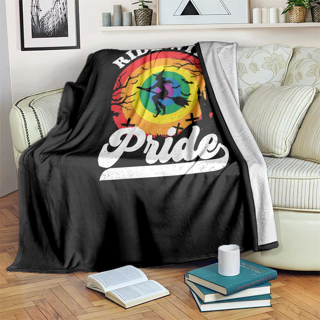 Funny Halloween LGBT Throw Blanket Ride With Pride Witch Rainbow - Wonder Print Shop