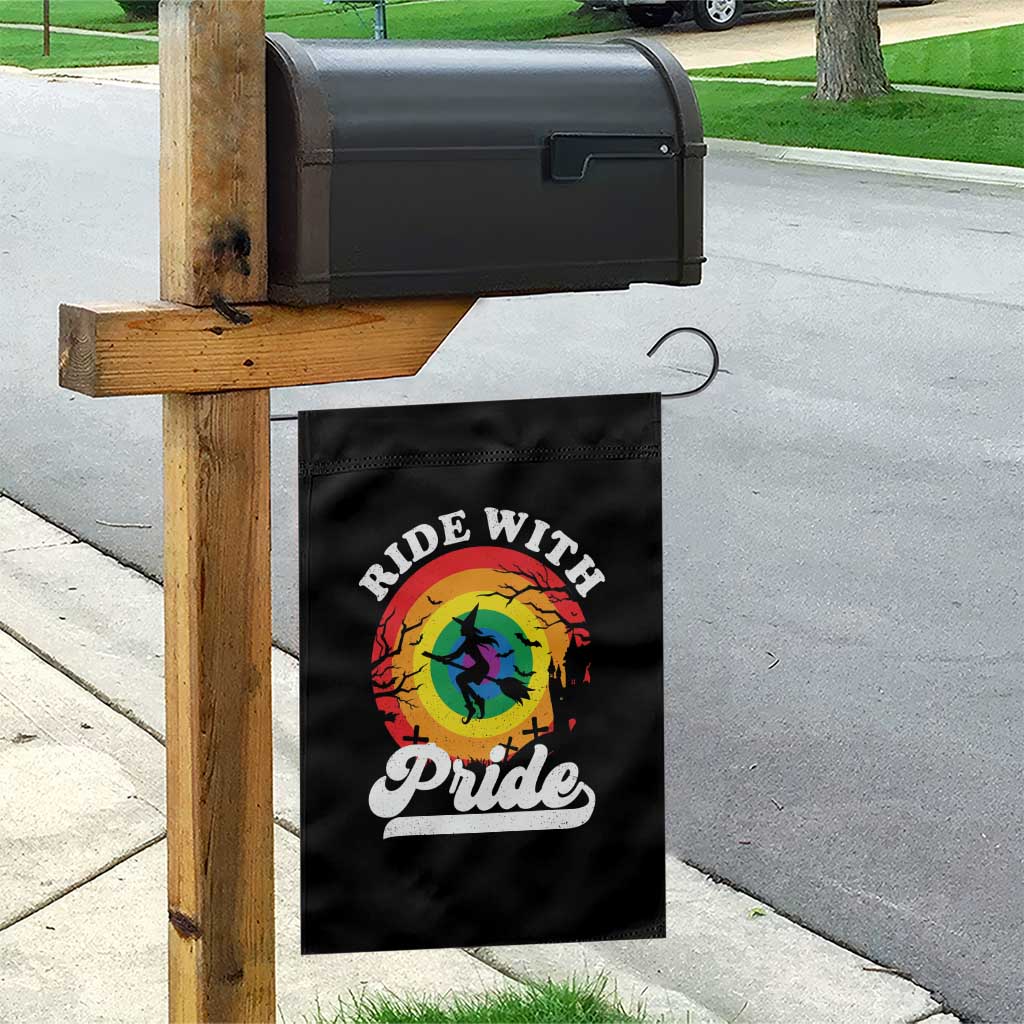 Funny Halloween LGBT Garden Flag Ride With Pride Witch Rainbow - Wonder Print Shop