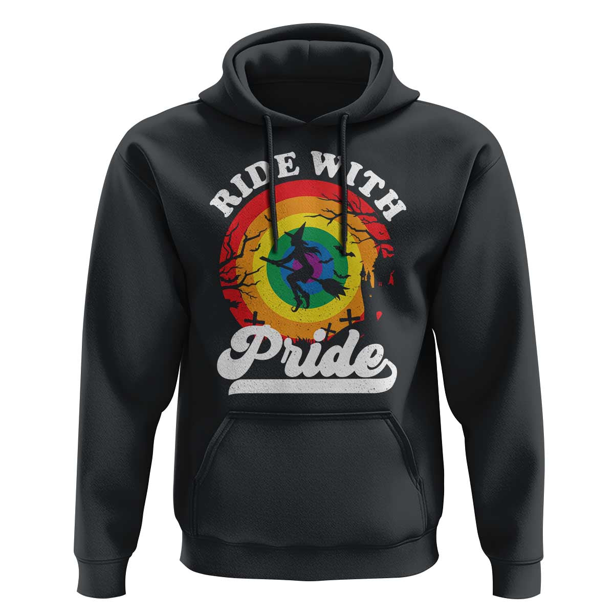 Funny Halloween LGBT Hoodie Ride With Pride Witch Rainbow