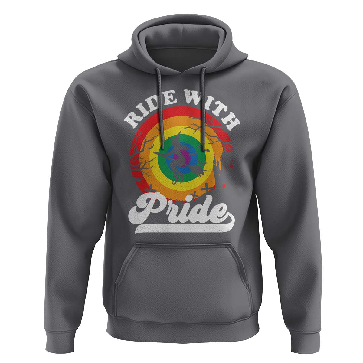 Funny Halloween LGBT Hoodie Ride With Pride Witch Rainbow