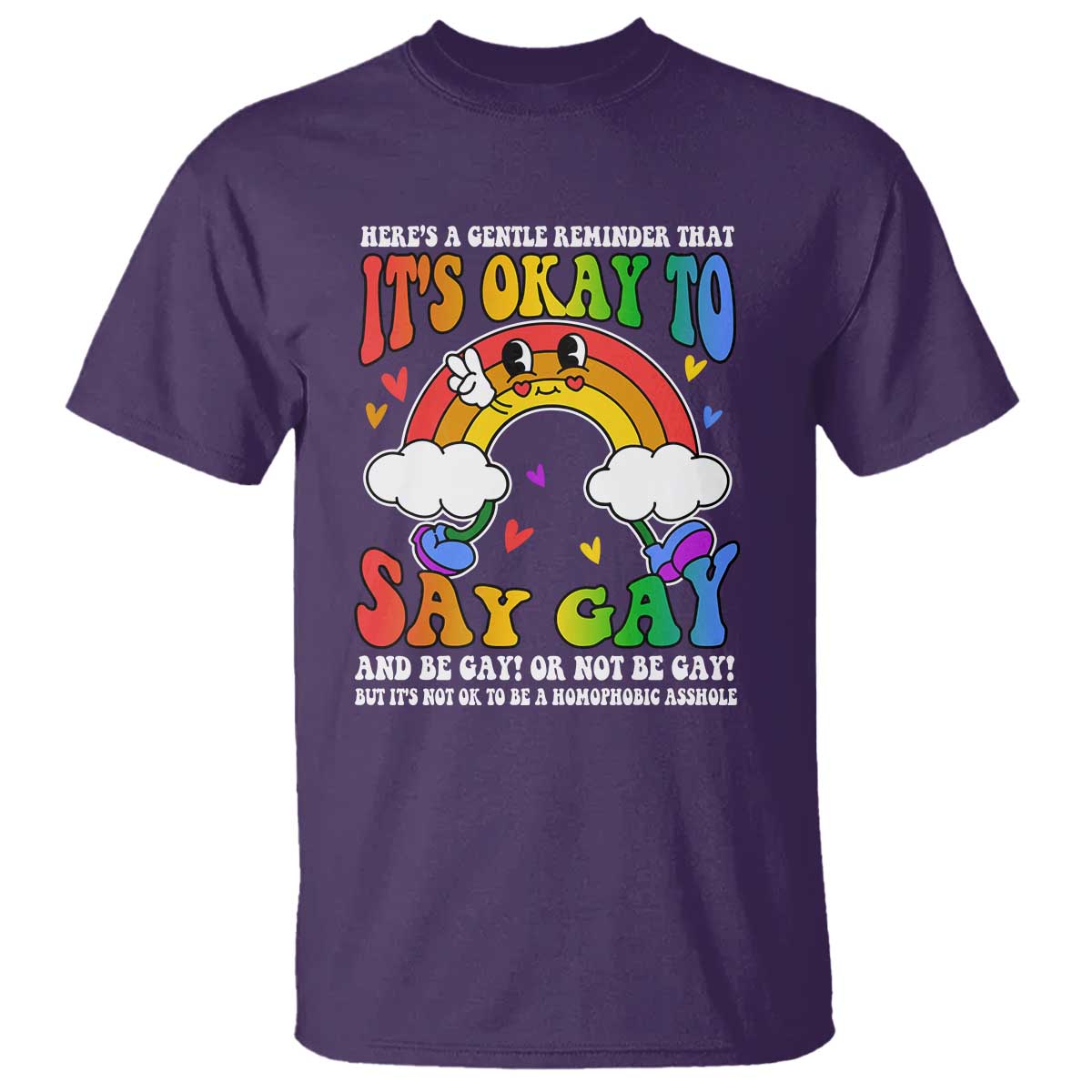 LGBT Ally T Shirt Its Ok To Say Gay Come Out Groovy Rainbow - Wonder Print Shop