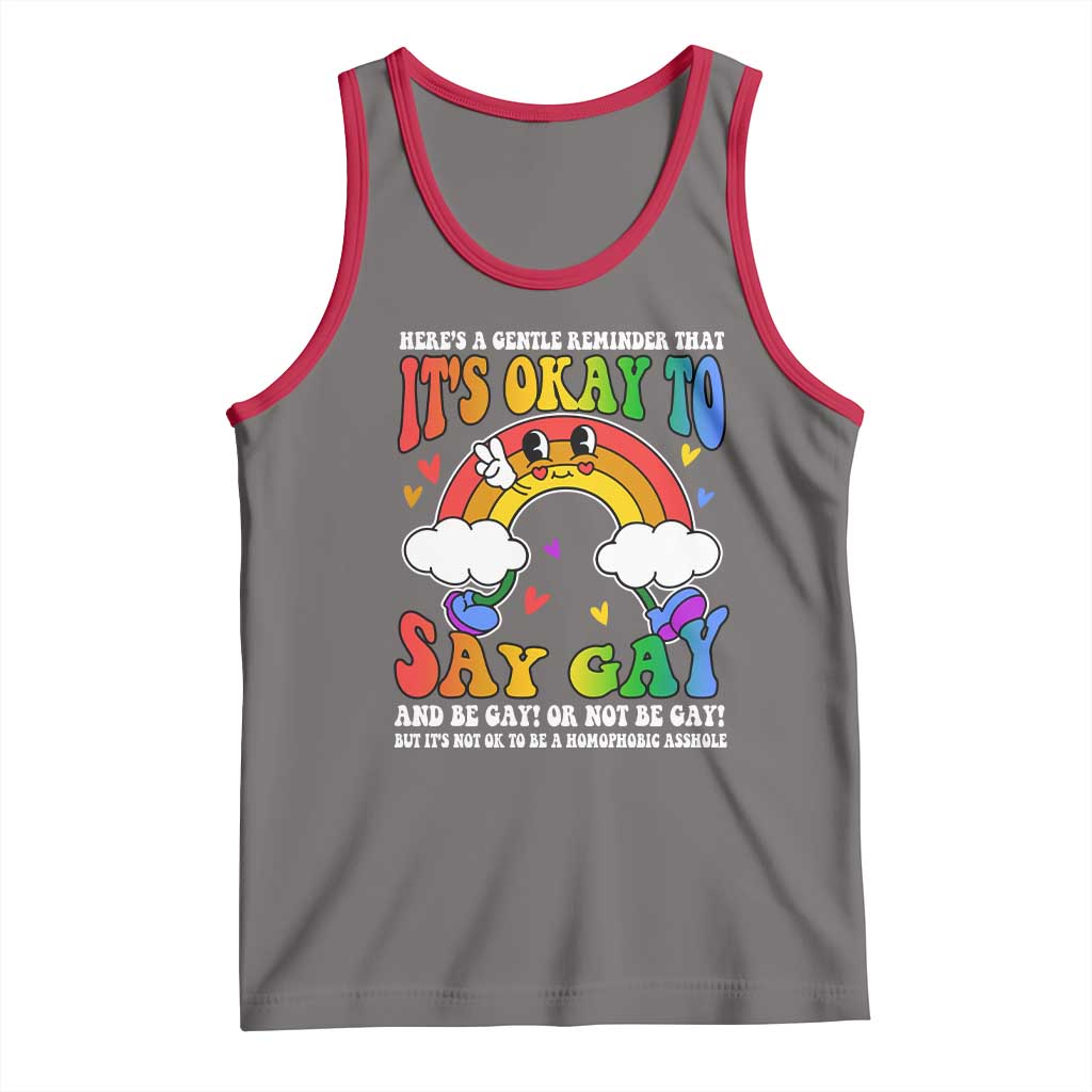 LGBT Ally Tank Top It’s Ok To Say Gay Come Out Groovy Rainbow