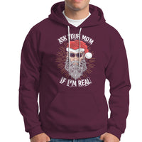 Christmas Hoodie Ask Your Mom If I'm Real Funny Santa Retro Xmas - Wonder Print Shop