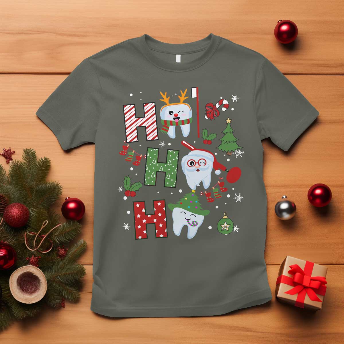 Dentist Christmas Ho Ho Ho Funny Tooth Dental T Shirt - Wonder Print Shop