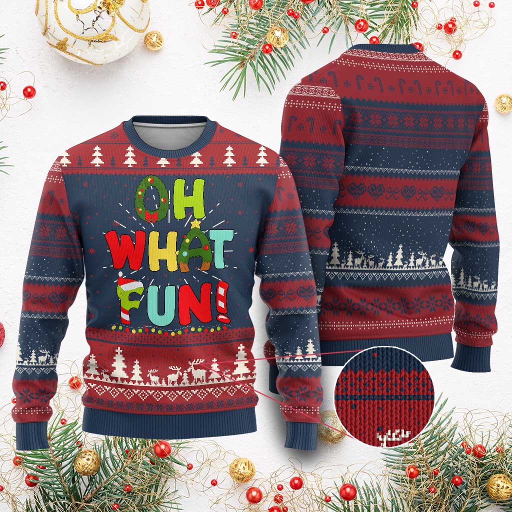 Oh What Fun Xmas Candy Cane Ugly Christmas Sweater - Wonder Print Shop