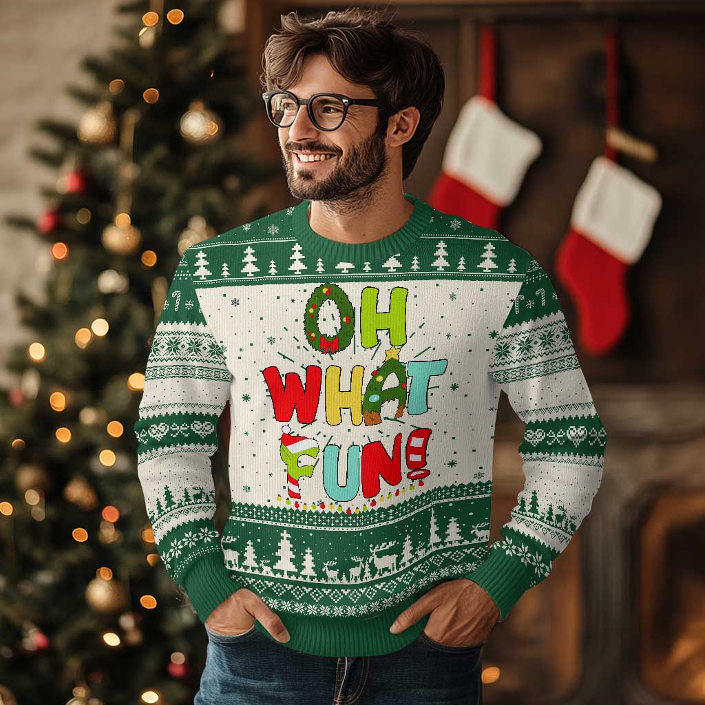 Oh What Fun Xmas Candy Cane Ugly Christmas Sweater - Wonder Print Shop